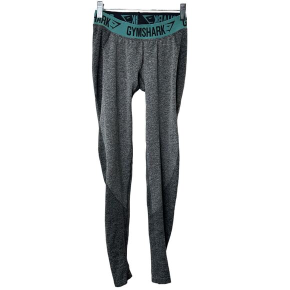 Gymshark Flex High Waisted Leggings Grey Booty Sculpt Blue Waistband Sz Small - Picture 1 of 7